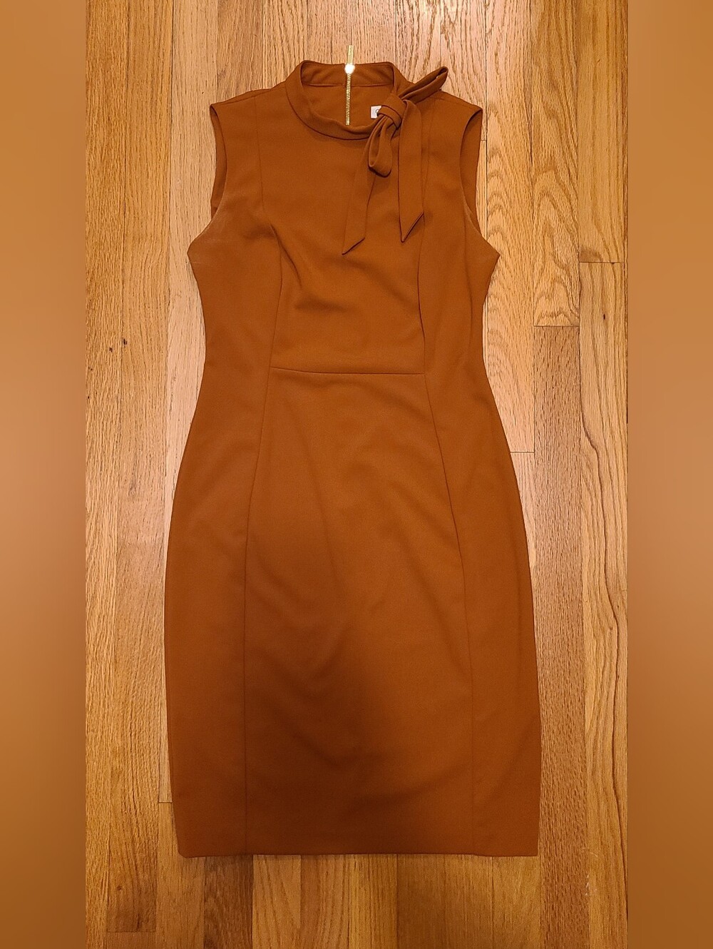 Calvin Klein Sleeveless Tie-Neck Rust Dress